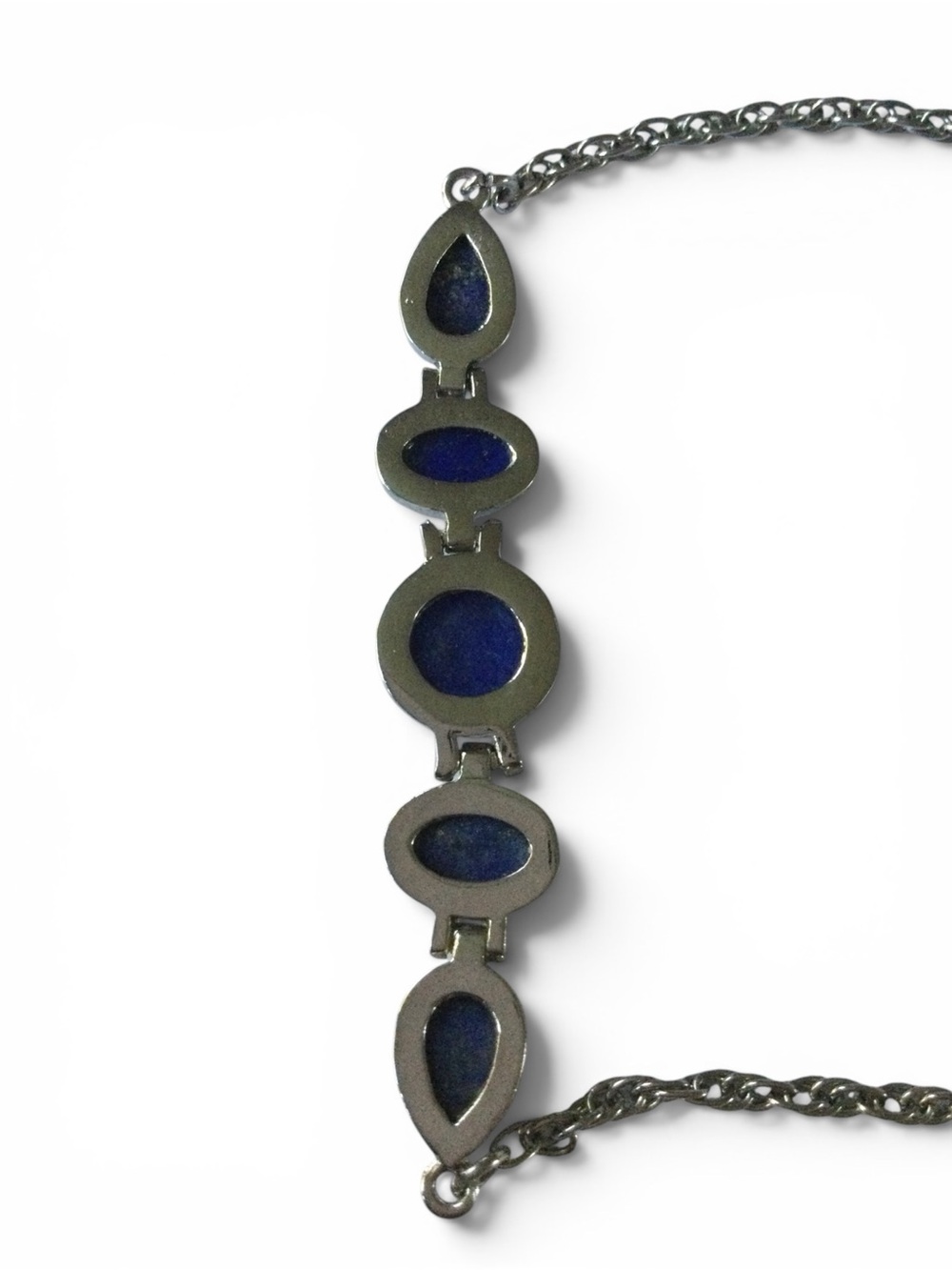 Silver-Tone Stainless Steel Link Bracelet - Blue Lapis-Style Cabochons - 7"-8" - Picture 10 of 12